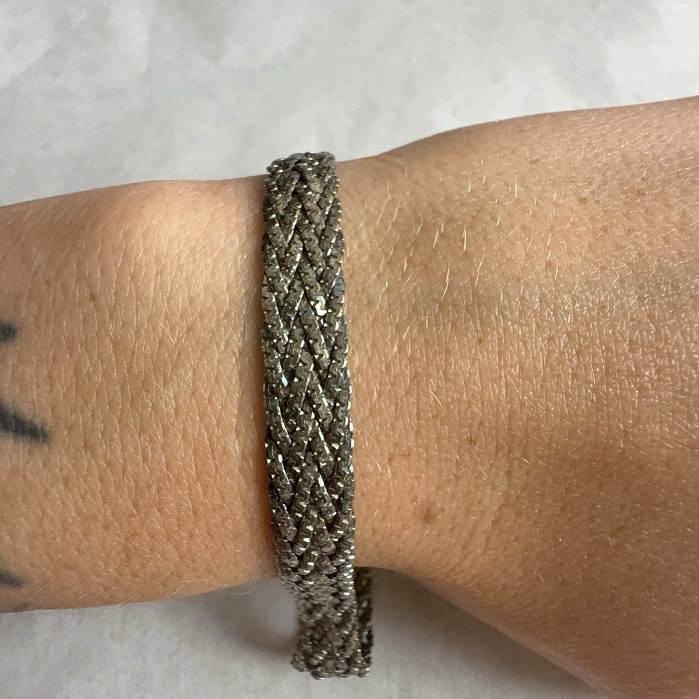 Sterling Silver 925 Braided Chain Bracelet Womens 7.5in Italy Lobster Statement